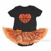 Black Baby Bodysuit Bling Orange Sequins Pettiskirt & Basketball Heart Print JS4816
